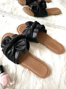 Shoes Love Knot Large Bow Flat Sandals Slides Womens Black