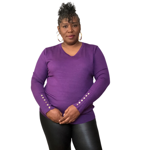 V-Neck Sweater Purple Women's Plus Size 1x 2x 3x