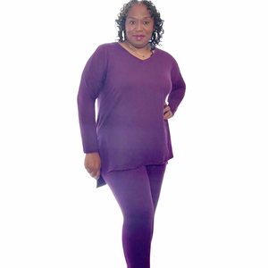 Plus Size Microfiber Long Sleeve Microfiber Top & Leggings Loungewear Set Purple