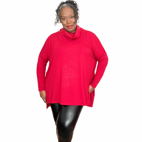 Plus Size Cowl Neck Knit Top Size 1x, 2x, 3x Red