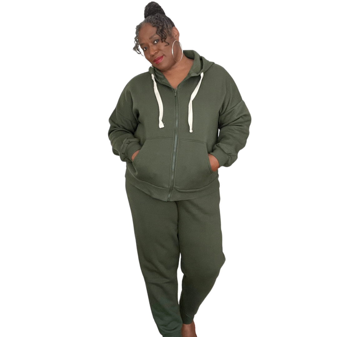 Plus Size Hoodie and Sweatpants Sweatsuit Size Set 1x 2x 3x Army Green
