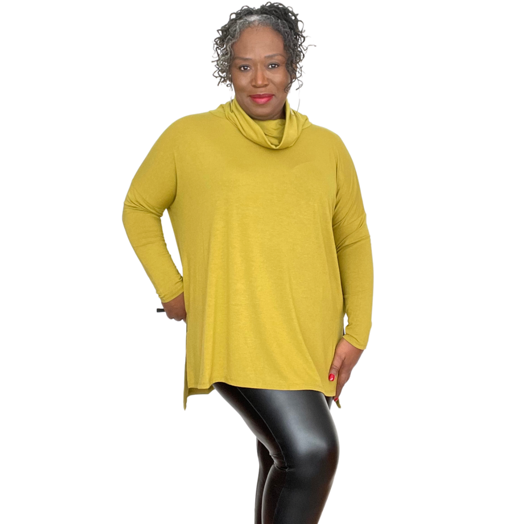 Plus Size Cowl Neck Sweater Size 1x, 2x, 3x Olive Mustard