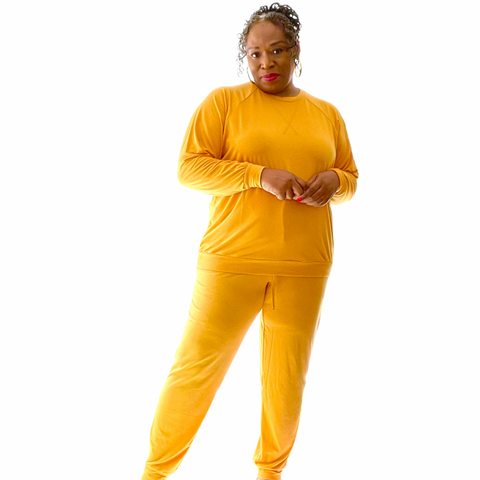 Plus Size Loungewear Jogger Pants Set Women's Size 1X 2X 3X Golden Mustard