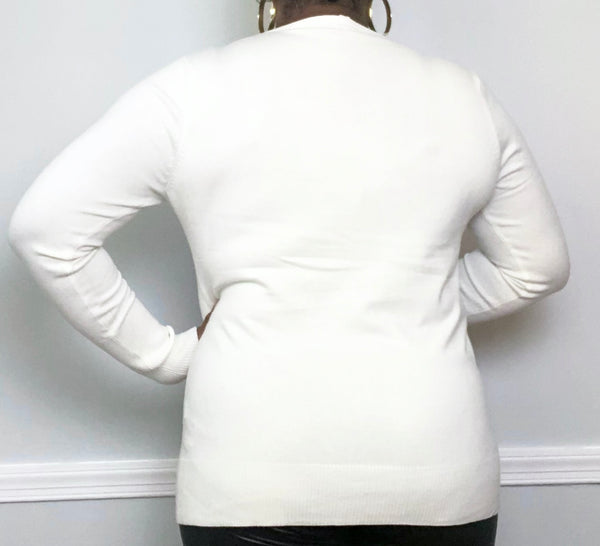 V-Neck Sweater Ivory Women's Plus Sizes 1x 2x 3x