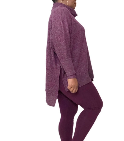 Soft, cozy cowl neck dolman sleeve sweater plus size 1x 2x 3x purple