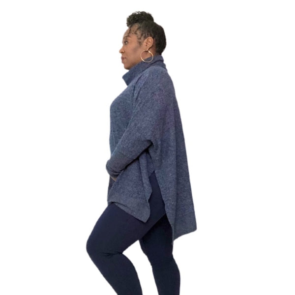 Cowl Neck Sweater Leggings Set Navy Blue Plus Size 1XL - 3XL