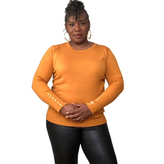 Women's Merigold scoop neck sweater plus size 1x, 2x, 3x button accents at wrist