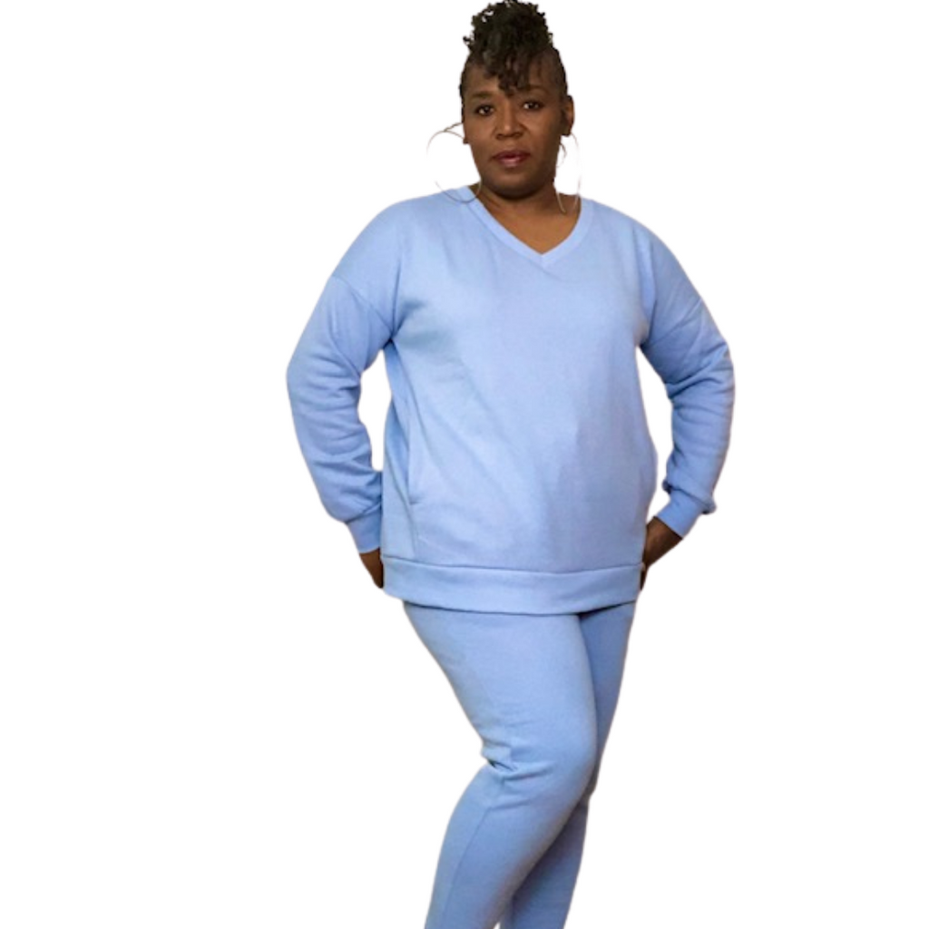 Sweat Shirt Sweat Pant 2 Piece Set Powder Blue Women's Plus Size 1X 2X –  AphroditiesCurves