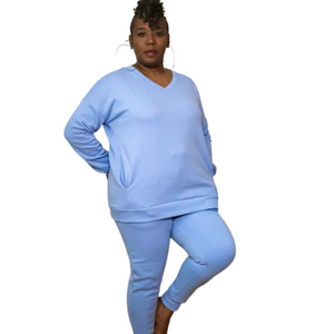 Sweat Shirt Sweat Pant 2 Piece Set Powder Blue Women's Plus Size