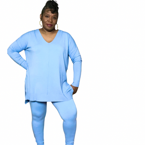 Plus size sweater and leggings 2-piece set light blue. Size 1x, 2x, 3x